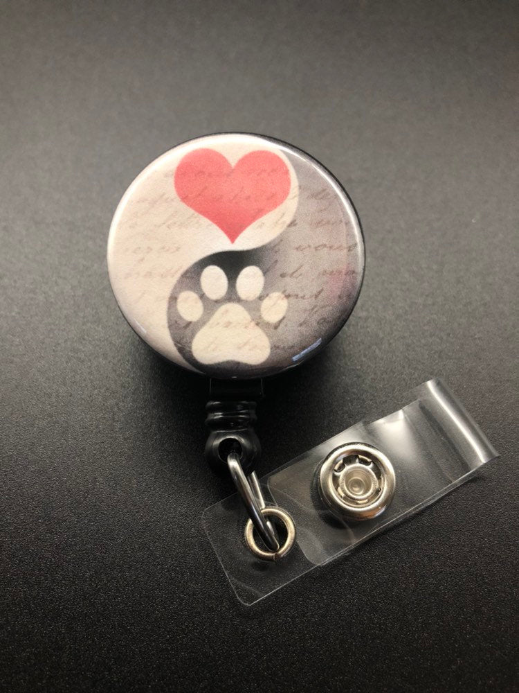 Yin and Yang Paw Print Retractable ID Badge Holder, Dog, Cat, Pet