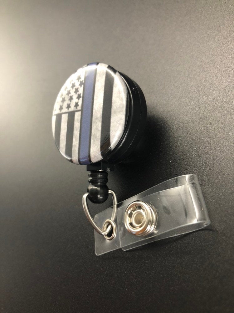 Thin Blue Line Flag Blue Lives Matter Retractable Badge Holder, Police, Firefighter, Thin Red Line