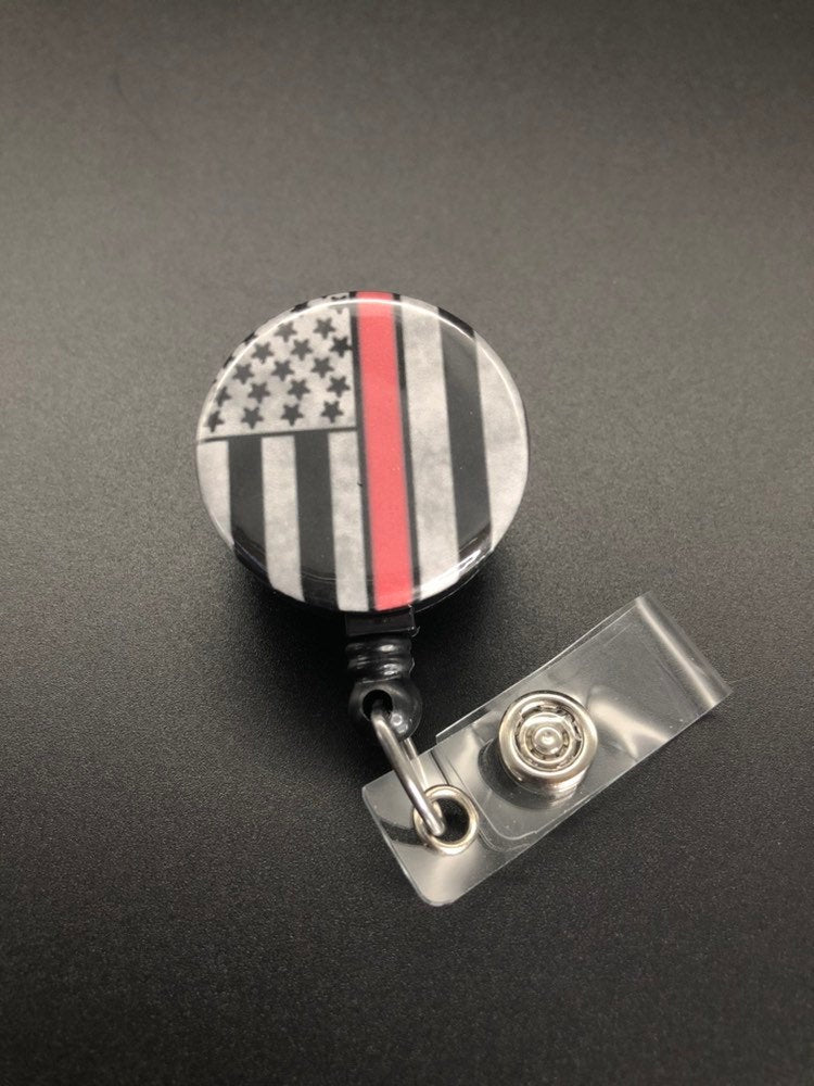 Thin Blue Line Flag Blue Lives Matter Retractable Badge Holder, Police, Firefighter, Thin Red Line