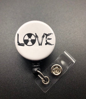 LOVE Radiology Badge Holder, Retractable ID Badge Reel, Bones, Radiation