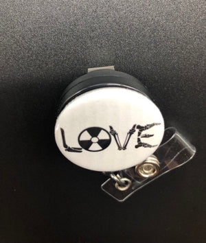 LOVE Radiology Badge Holder, Retractable ID Badge Reel, Bones, Radiation