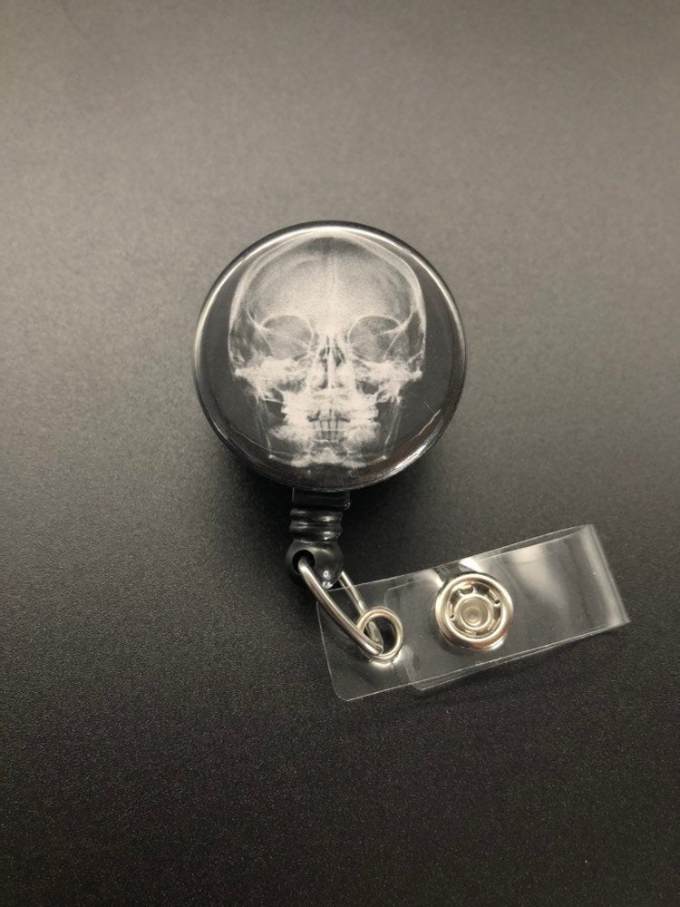 Xray ID Retractable Badge Holders, Bones, Anatomy, Radiology, Skull X-Ray