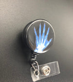 Xray ID Retractable Badge Holders, Bones, Anatomy, Radiology, Blue Hand X-Ray