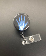 Xray ID Retractable Badge Holders, Bones, Anatomy, Radiology, Blue Hand X-Ray