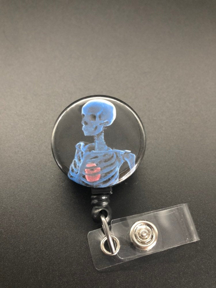 Xray ID Retractable Badge Holders, Bones, Anatomy, Radiology, Blue Head and Torso X-Ray