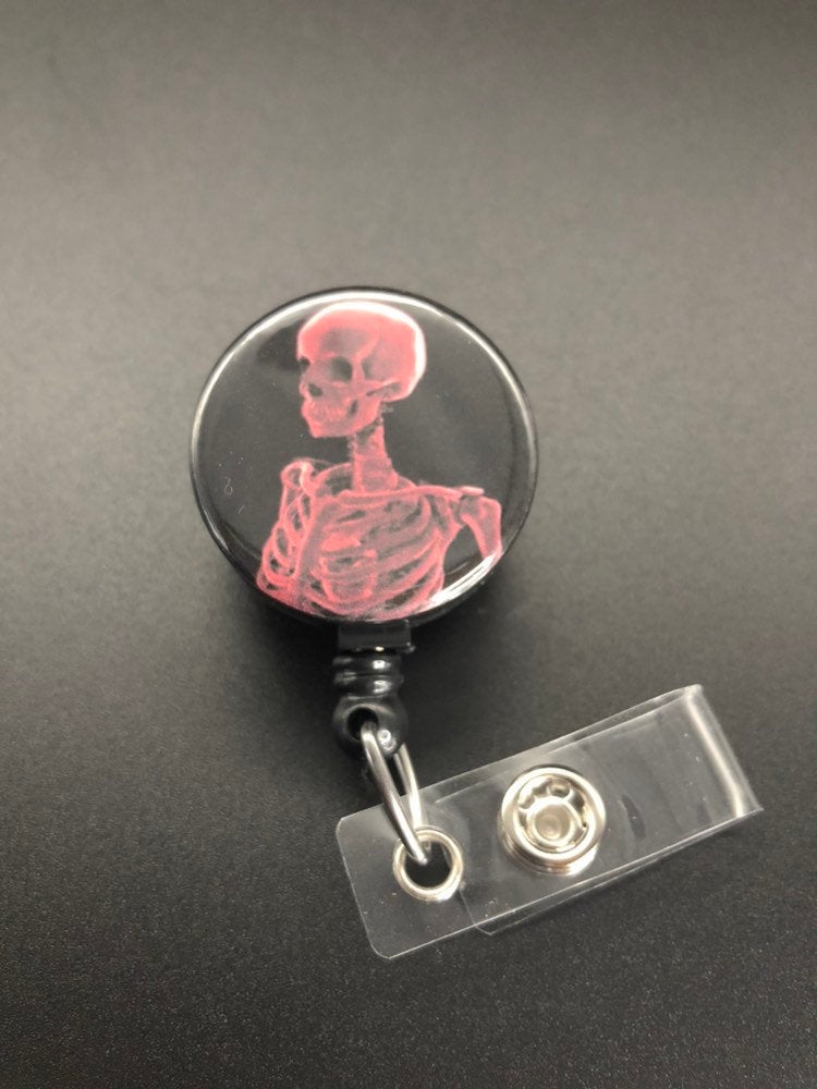 Xray ID Retractable Badge Holders, Bones, Anatomy, Radiology, Red Head and Torso X-Ray