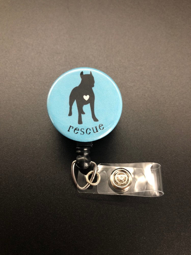 Rescue Retractable ID Badge Holder, Adopt, Pitbull, Adopt Don't Shop, Dog