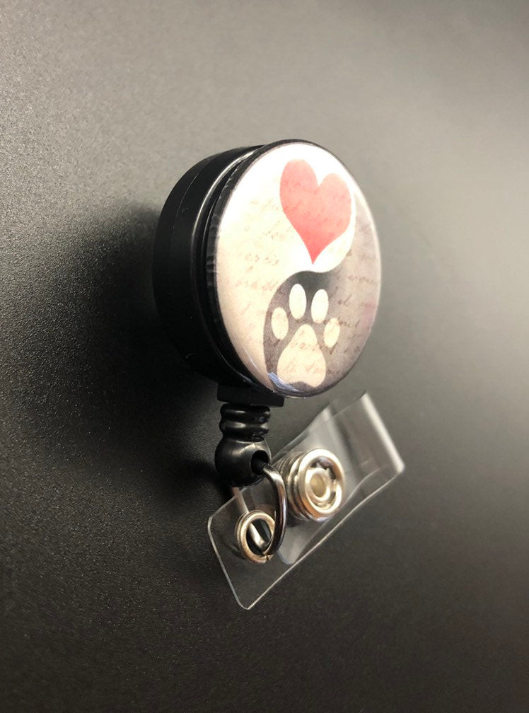 Yin and Yang Paw Print Retractable ID Badge Holder, Dog, Cat, Pet