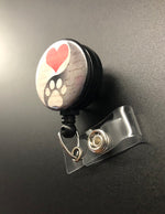 Yin and Yang Paw Print Retractable ID Badge Holder, Dog, Cat, Pet