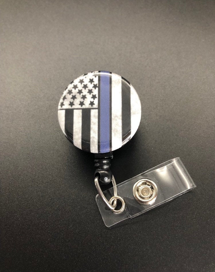 Thin Blue Line Flag Blue Lives Matter Retractable Badge Holder, Police, Firefighter, Thin Red Line