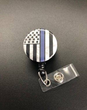 Thin Blue Line Flag Blue Lives Matter Retractable Badge Holder, Police, Firefighter, Thin Red Line