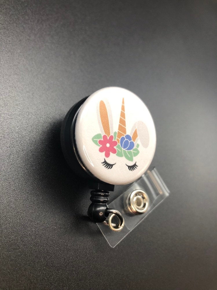 Bunny Unicorn Retractable Badge Reel, ID Badge Holder, Easter, Bunny