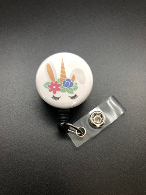 Bunny Unicorn Retractable Badge Reel, ID Badge Holder, Easter, Bunny