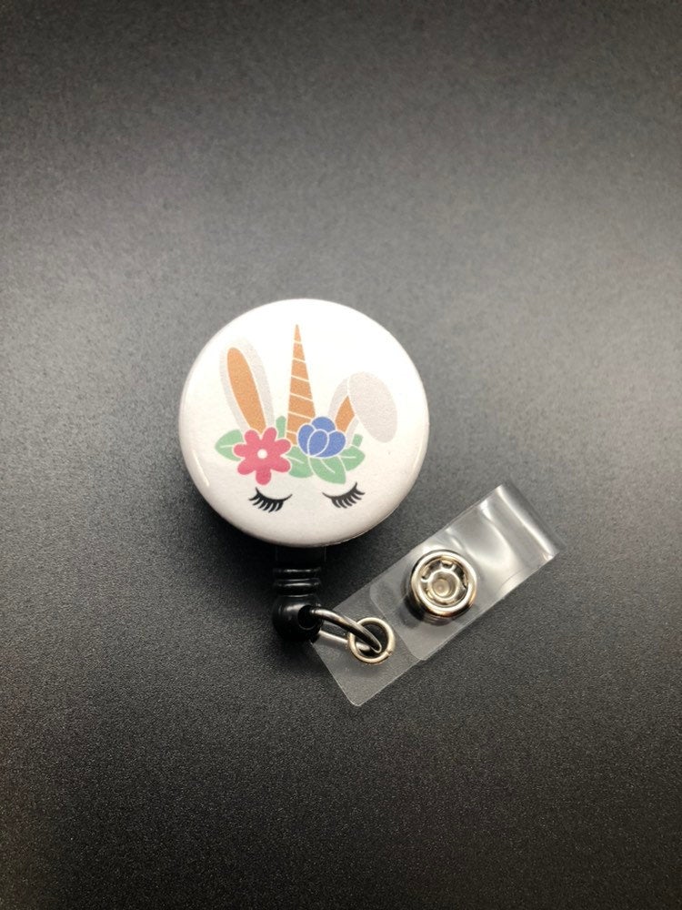 Bunny Unicorn Retractable Badge Reel, ID Badge Holder, Easter, Bunny