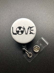 LOVE Radiology Badge Holder, Retractable ID Badge Reel, Bones, Radiation