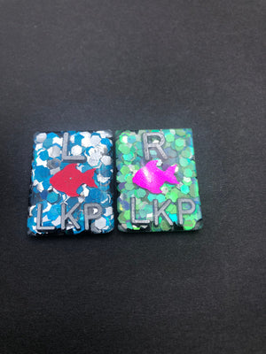 Fish Xray Markers, With 2 or 3 Initials, Rectangle, Glitter, Ocean, Summer