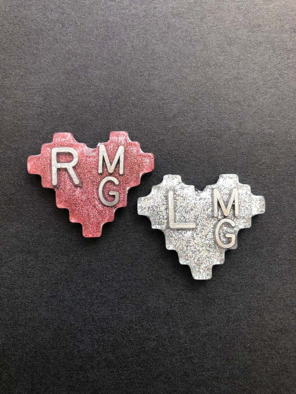 Jagged Heart Xray Markers, With 2 Initials, Glitter, Gamer