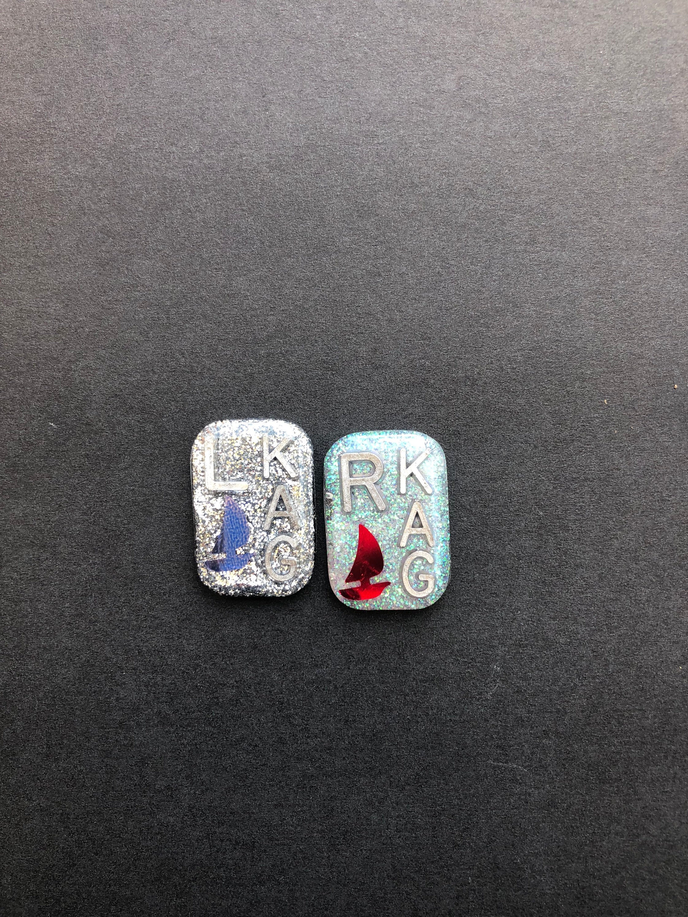 Sailboat Xray Markers, With 2 or 3 Initials, Rectangle, Glitter