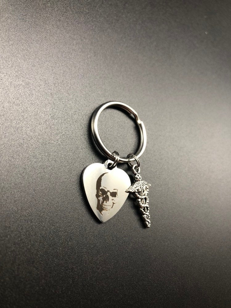 Xray Tech Gift, Xray Tech Keychain, Skull Keychain, Medical Caduceus