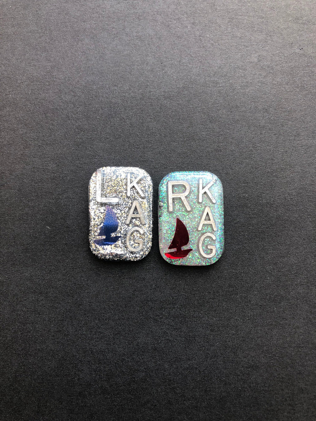 Sailboat Xray Markers, With 2 or 3 Initials, Rectangle, Glitter