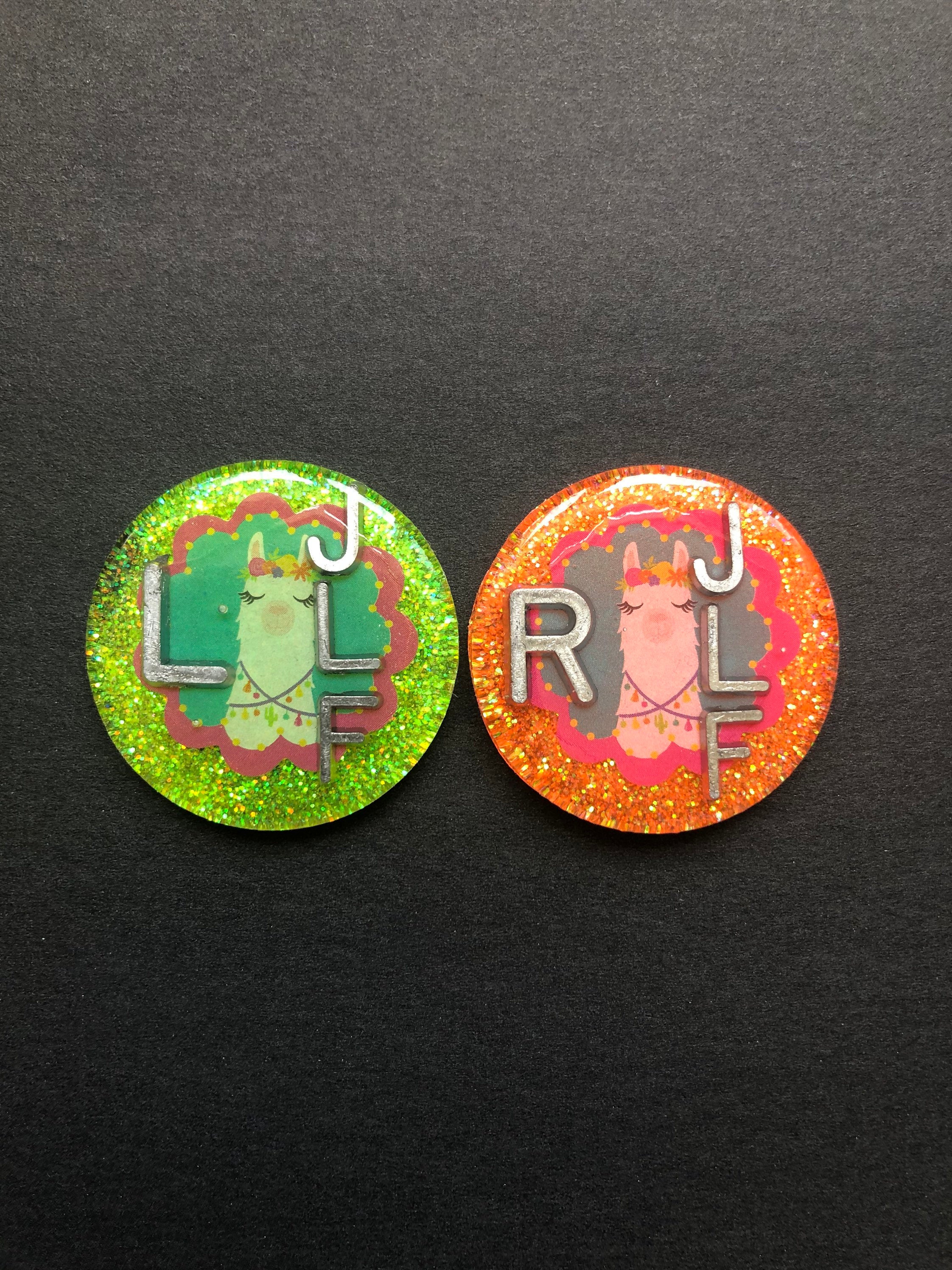 Llama Xray Markers with Flower Crown, 2 or 3 Initials, Round