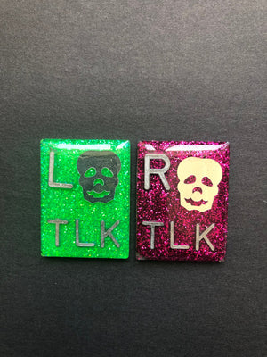 Silver Skull Xray Markers, With 2 or 3 Initials, Rectangle, Glitter