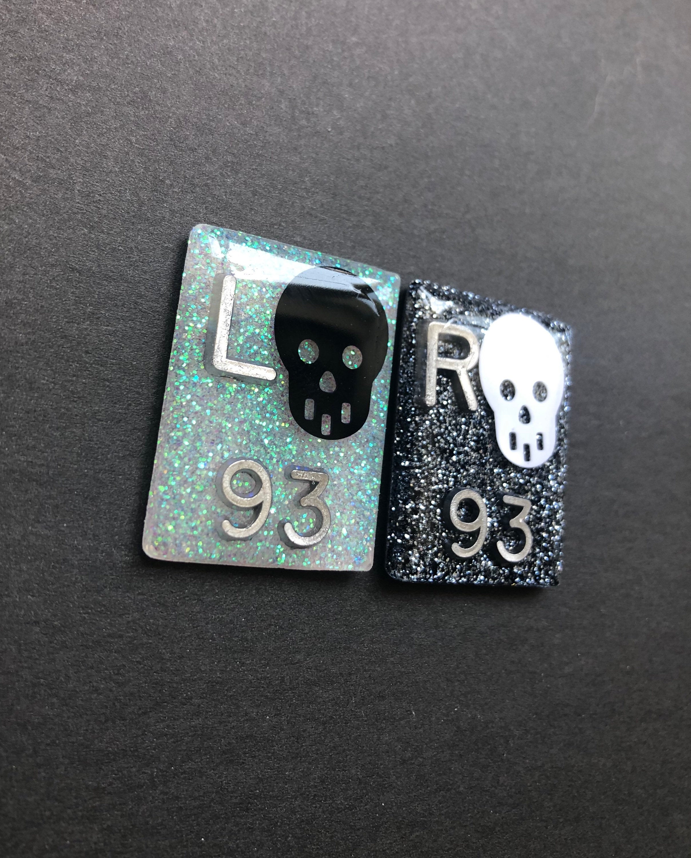 Black and White Skull Xray Markers, With 2 or 3 Initials, Rectangle, Glitter