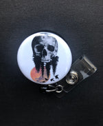 Skull In Woods Badge Reel, Retractable ID Badge Holder, Moon, Trees