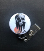 Skull In Woods Badge Reel, Retractable ID Badge Holder, Moon, Trees