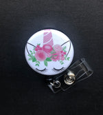 Unicorn with Flowers Retractable Badge Holder, Reel ID Badge