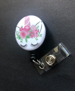 Unicorn with Flowers Retractable Badge Holder, Reel ID Badge