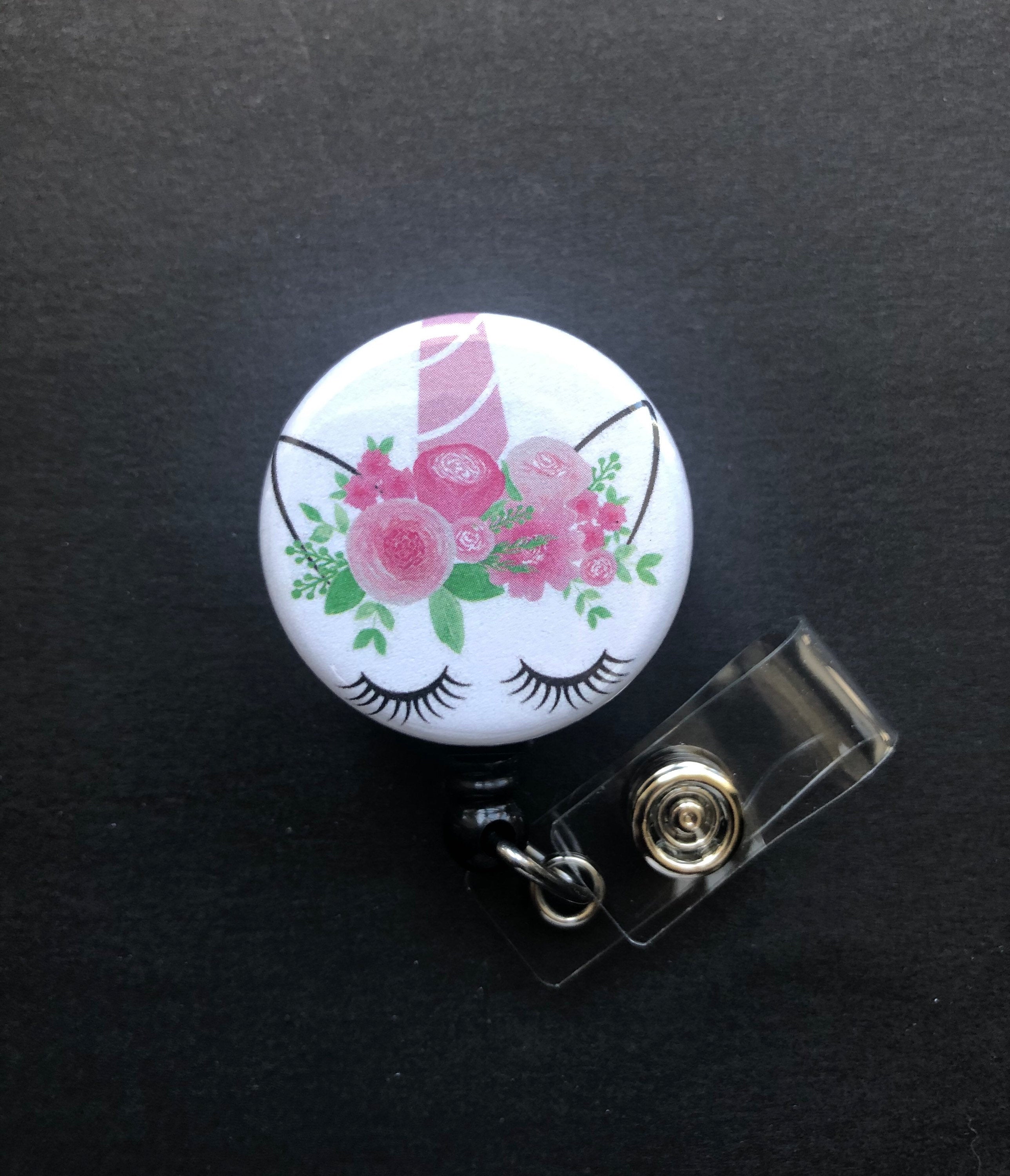 Unicorn with Flowers Retractable Badge Holder, Reel ID Badge