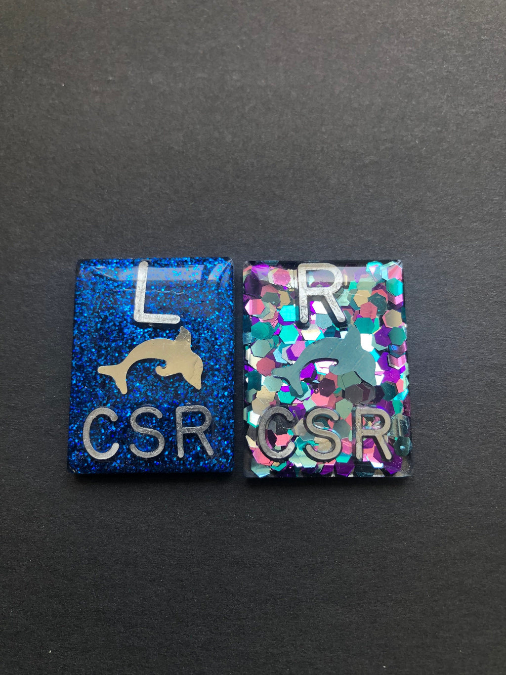 Dolphin Xray Markers, Blue, With 2 or 3 Initials, Rectangle, Glitter, Ocean, Beach