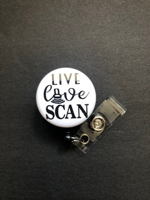 Live Love Scan Badge Holder, Retractable ID Badge Reel, Ultrasound, Sonographer