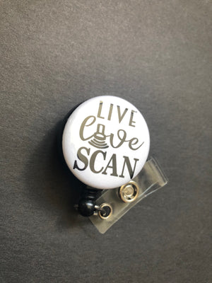 Live Love Scan Badge Holder, Retractable ID Badge Reel, Ultrasound, Sonographer