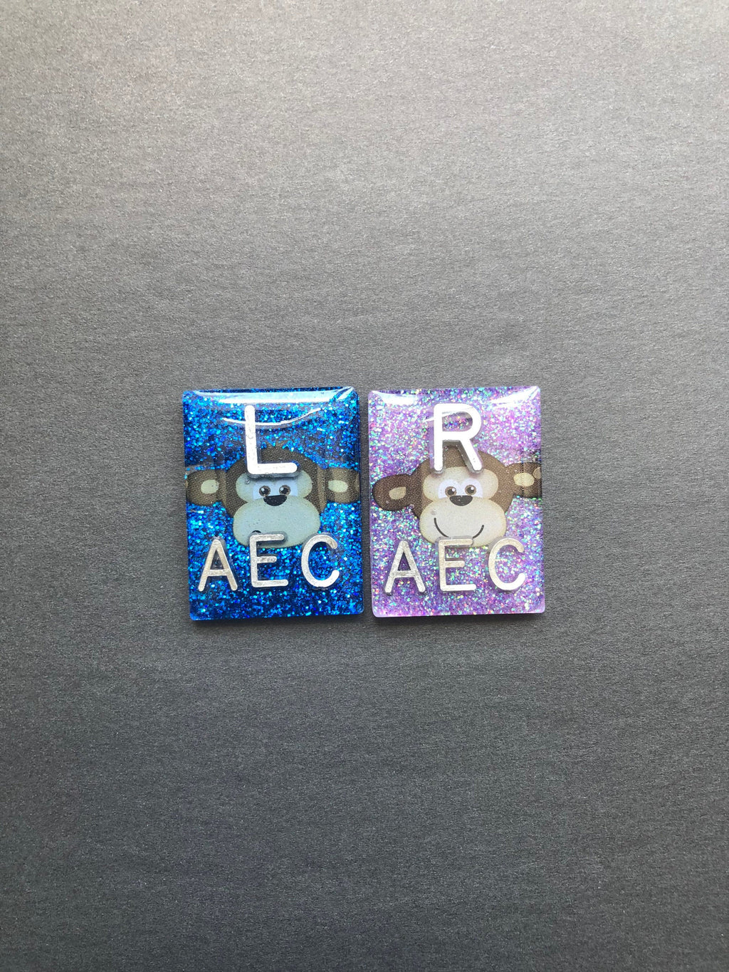Monkey Xray Markers, With 2 or 3 Initials, Rectangle, Glitter