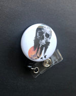 Skull In Woods Badge Reel, Retractable ID Badge Holder, Moon, Trees