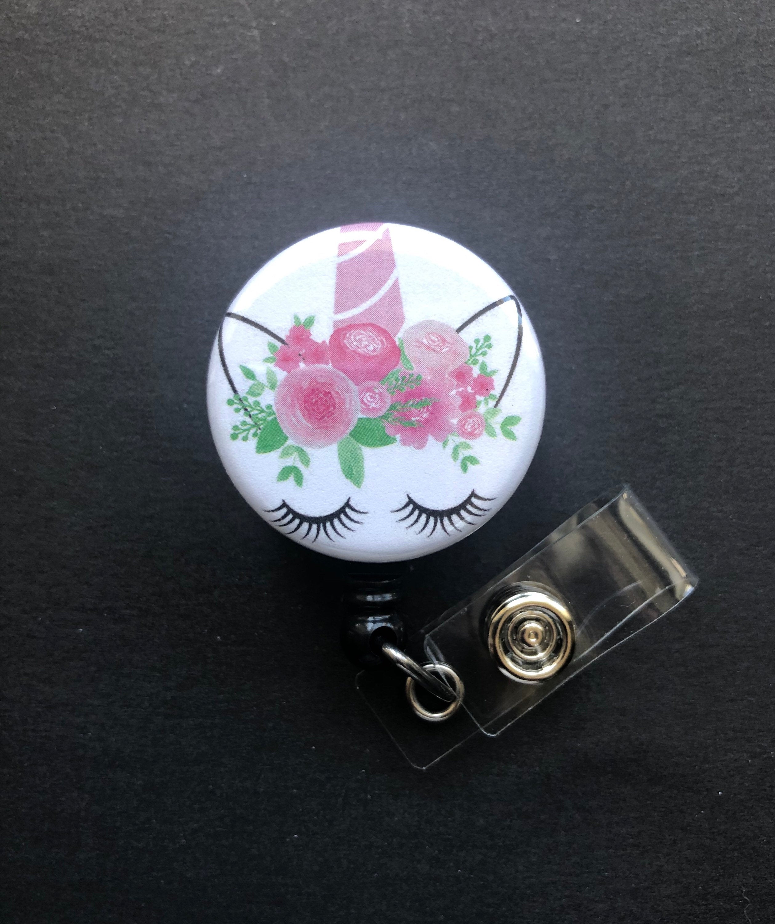 Unicorn with Flowers Retractable Badge Holder, Reel ID Badge