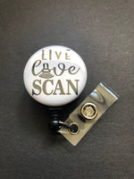 Live Love Scan Badge Holder, Retractable ID Badge Reel, Ultrasound, Sonographer