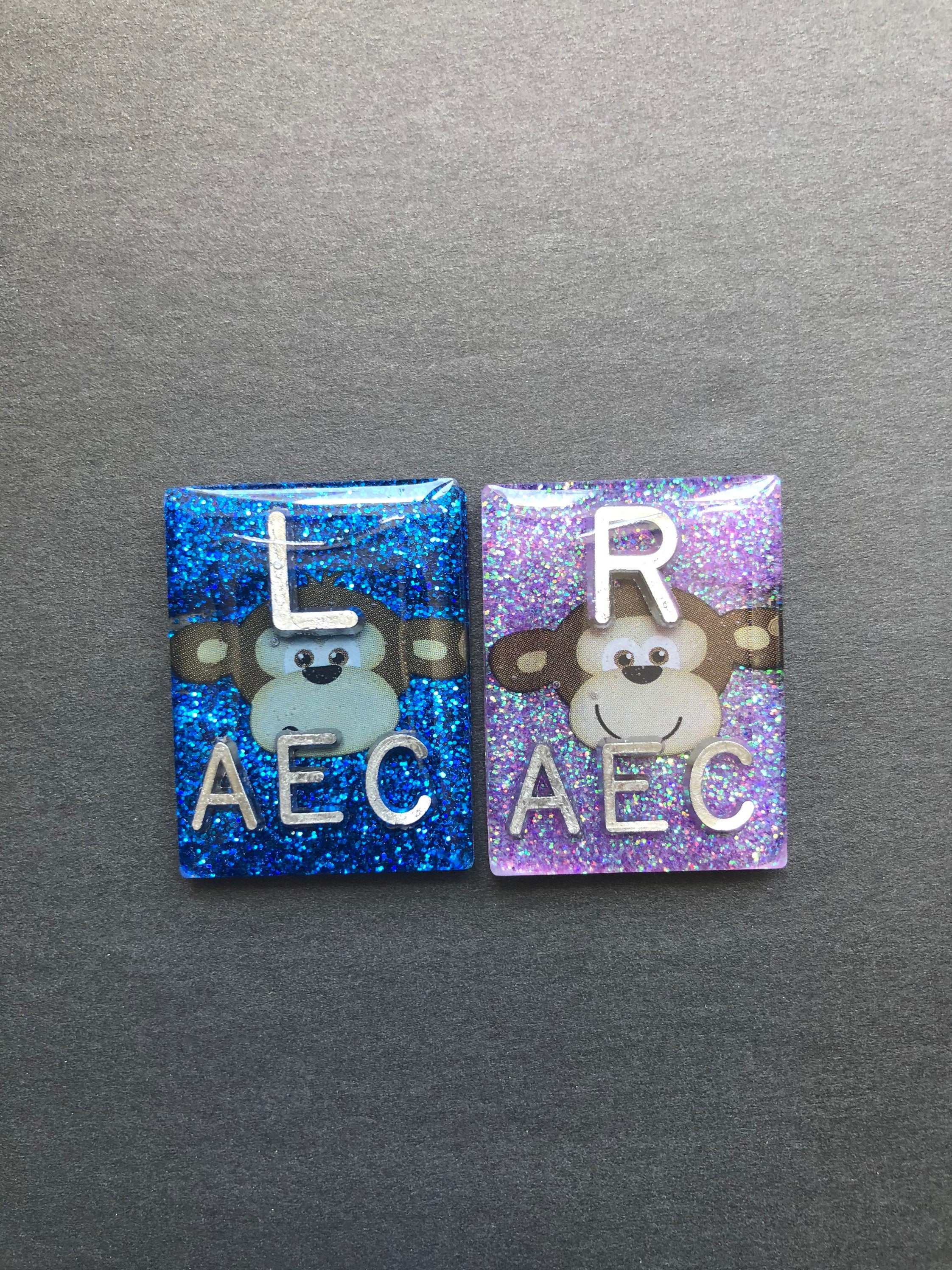 Monkey Xray Markers, With 2 or 3 Initials, Rectangle, Glitter