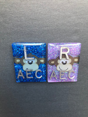 Monkey Xray Markers, With 2 or 3 Initials, Rectangle, Glitter