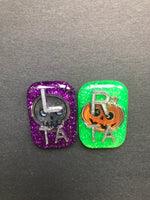 Halloween Xray Markers, Skull and Pumpkin, With Initials, Small Rectangle, Glitter