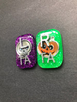 Halloween Xray Markers, Skull and Pumpkin, With Initials, Small Rectangle, Glitter