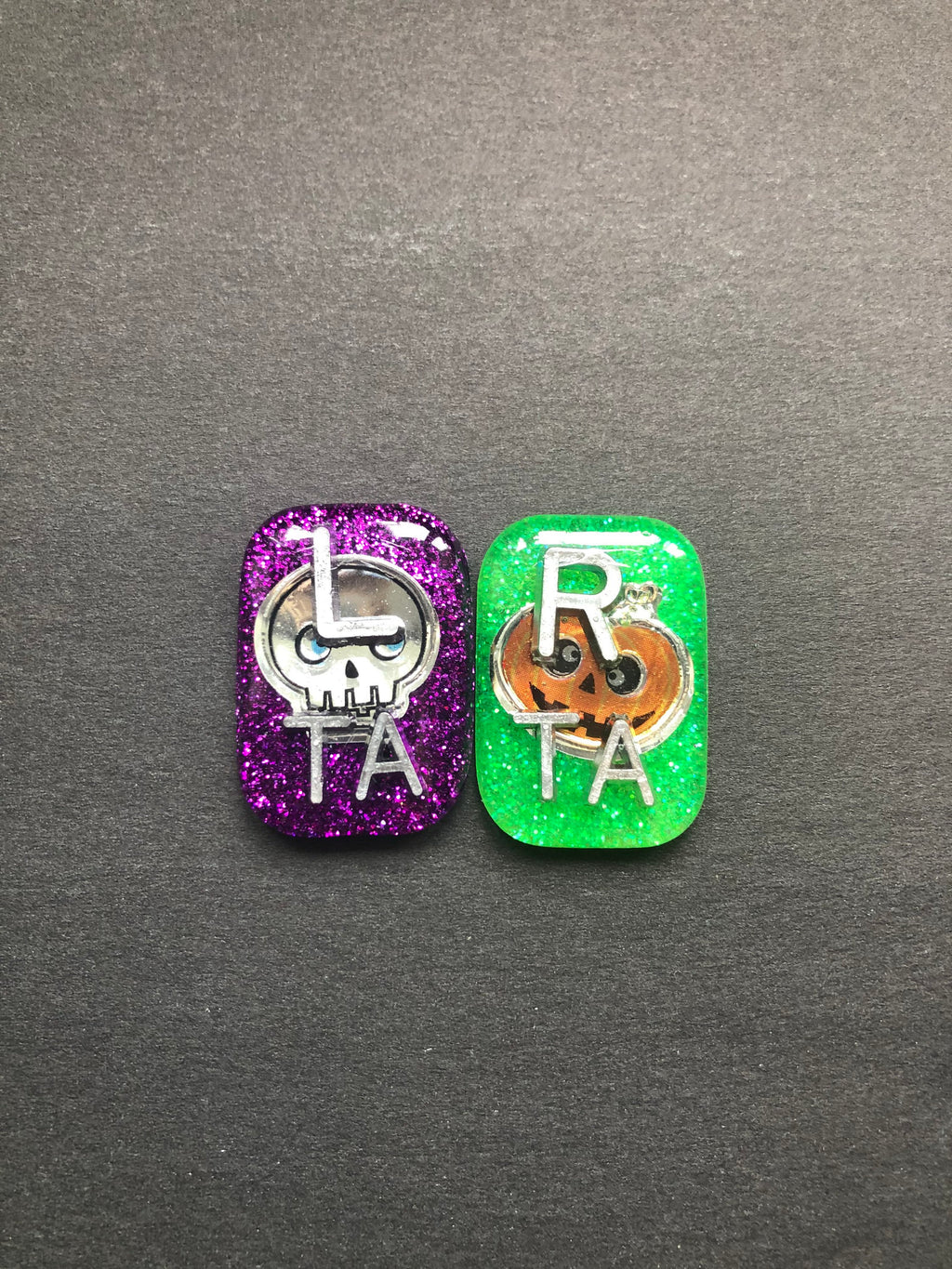 Halloween Xray Markers, Skull and Pumpkin, With Initials, Small Rectangle, Glitter
