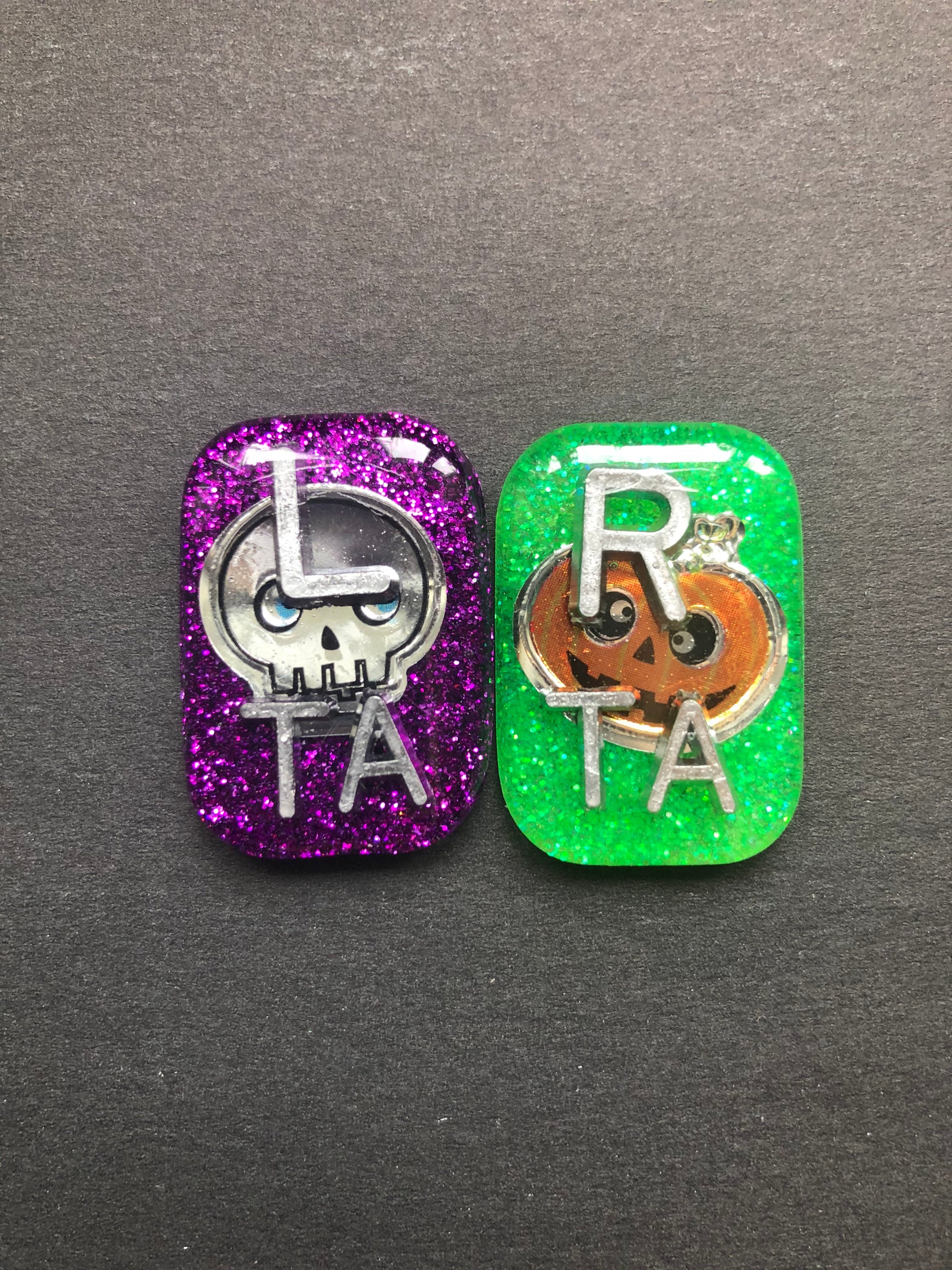 Halloween Xray Markers, Skull and Pumpkin, With Initials, Small Rectangle, Glitter