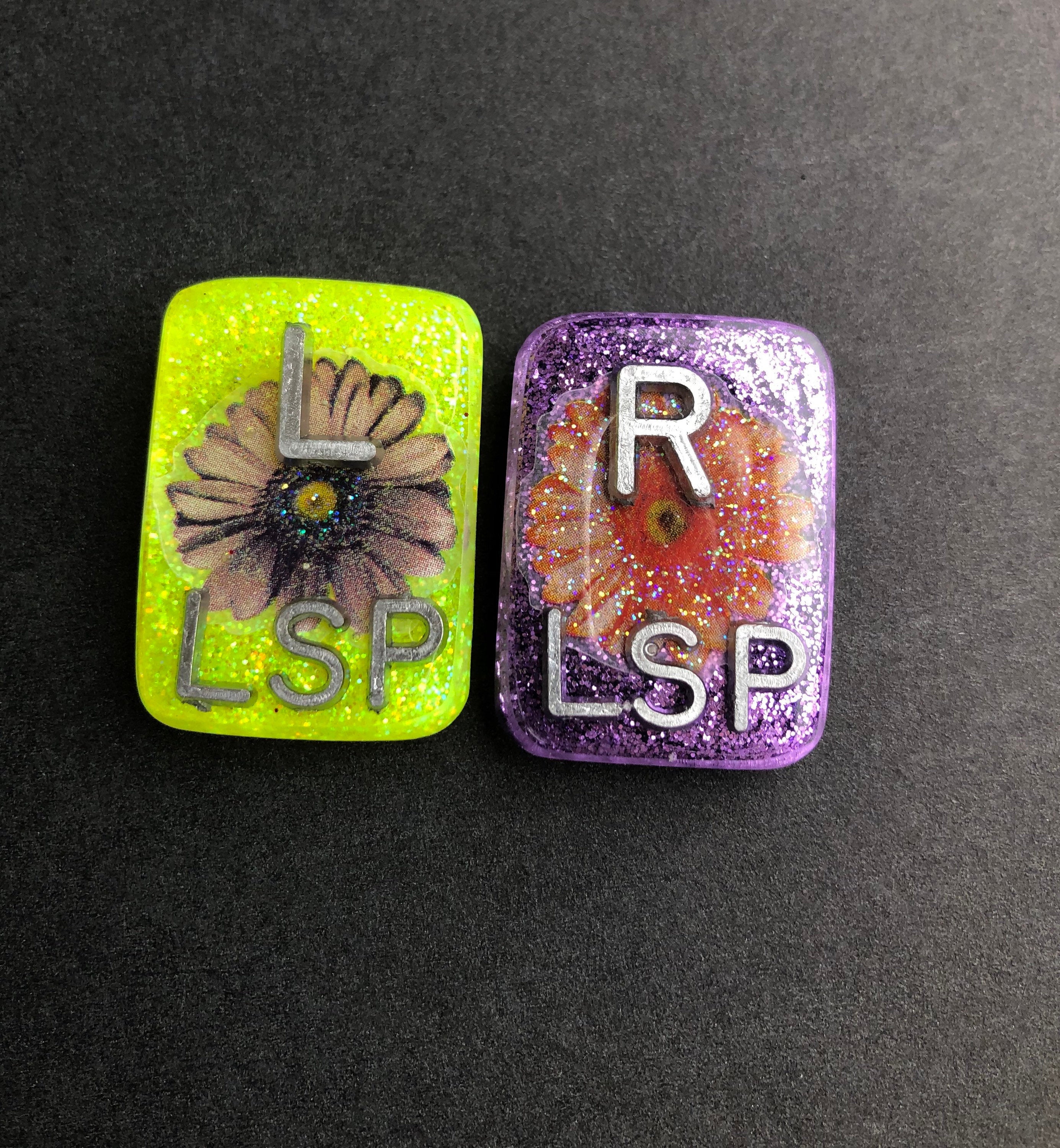 Daisy Xray Markers, With 2 or 3 Initials, Large Rectangle, Glitter, Purple and Orange