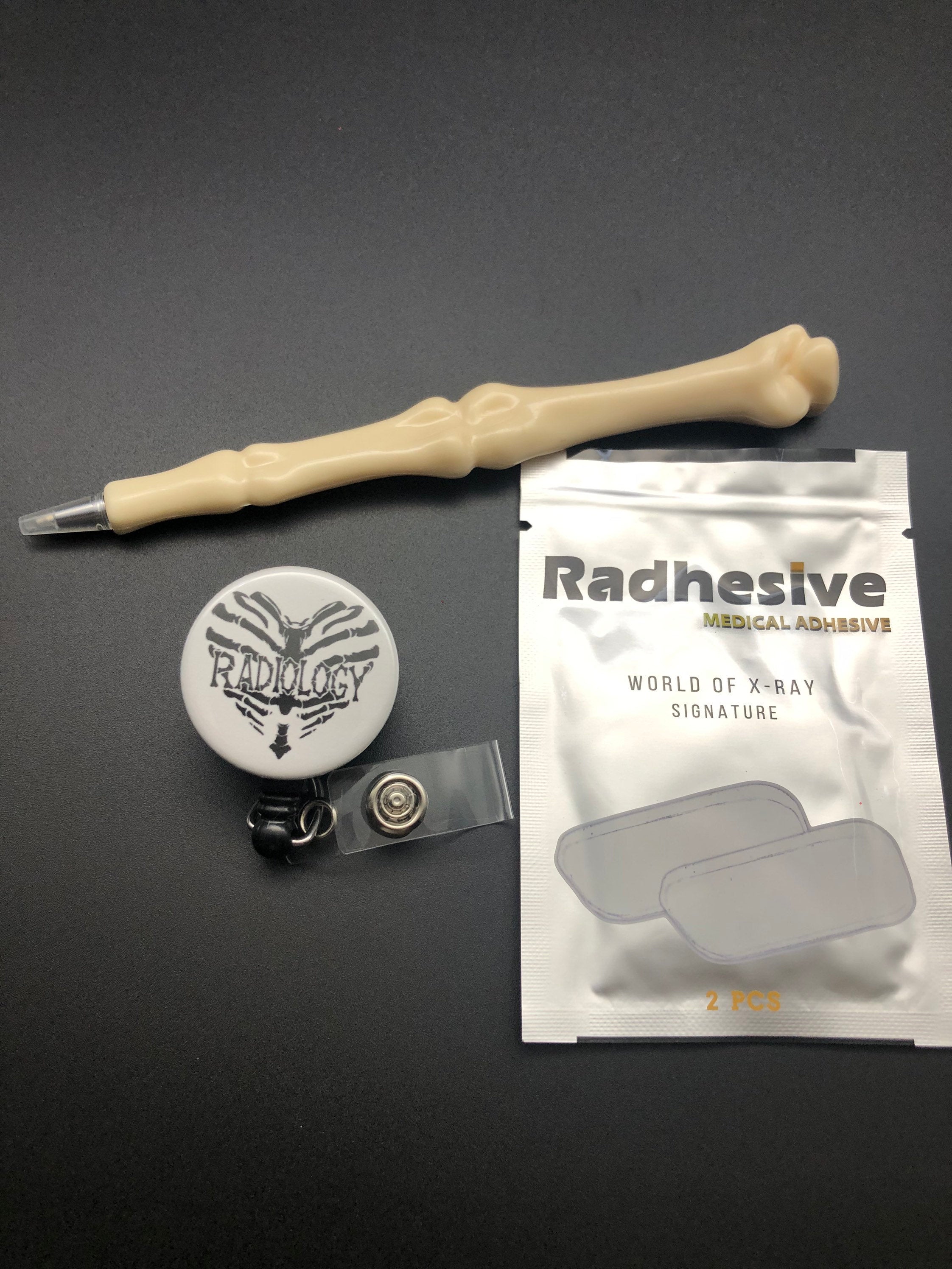 Radiology Technologist Gift Bundle, Radhesive Strips, Bone Shaped Pen, Radiology Retractable Badge Reel