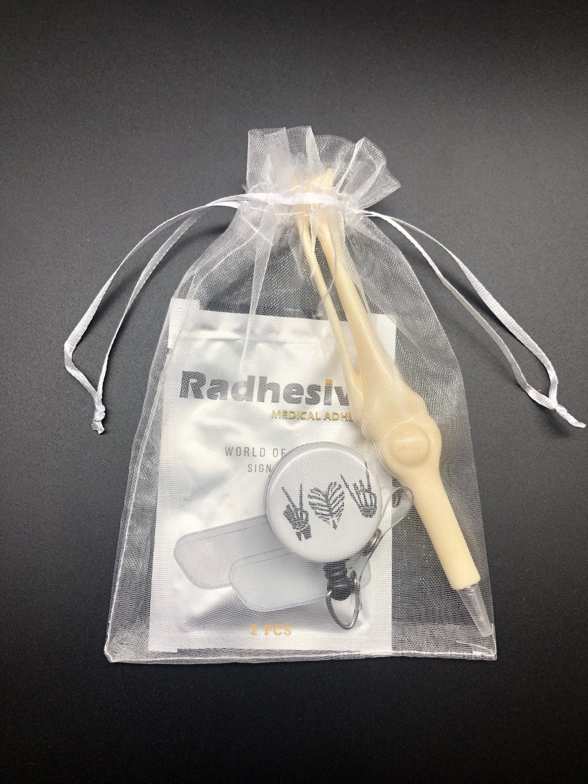 Radiology Technologist Gift Bundle, Radhesive Strips, Bone Shaped Pen, Peace Love Rock On Retractable Badge Reel