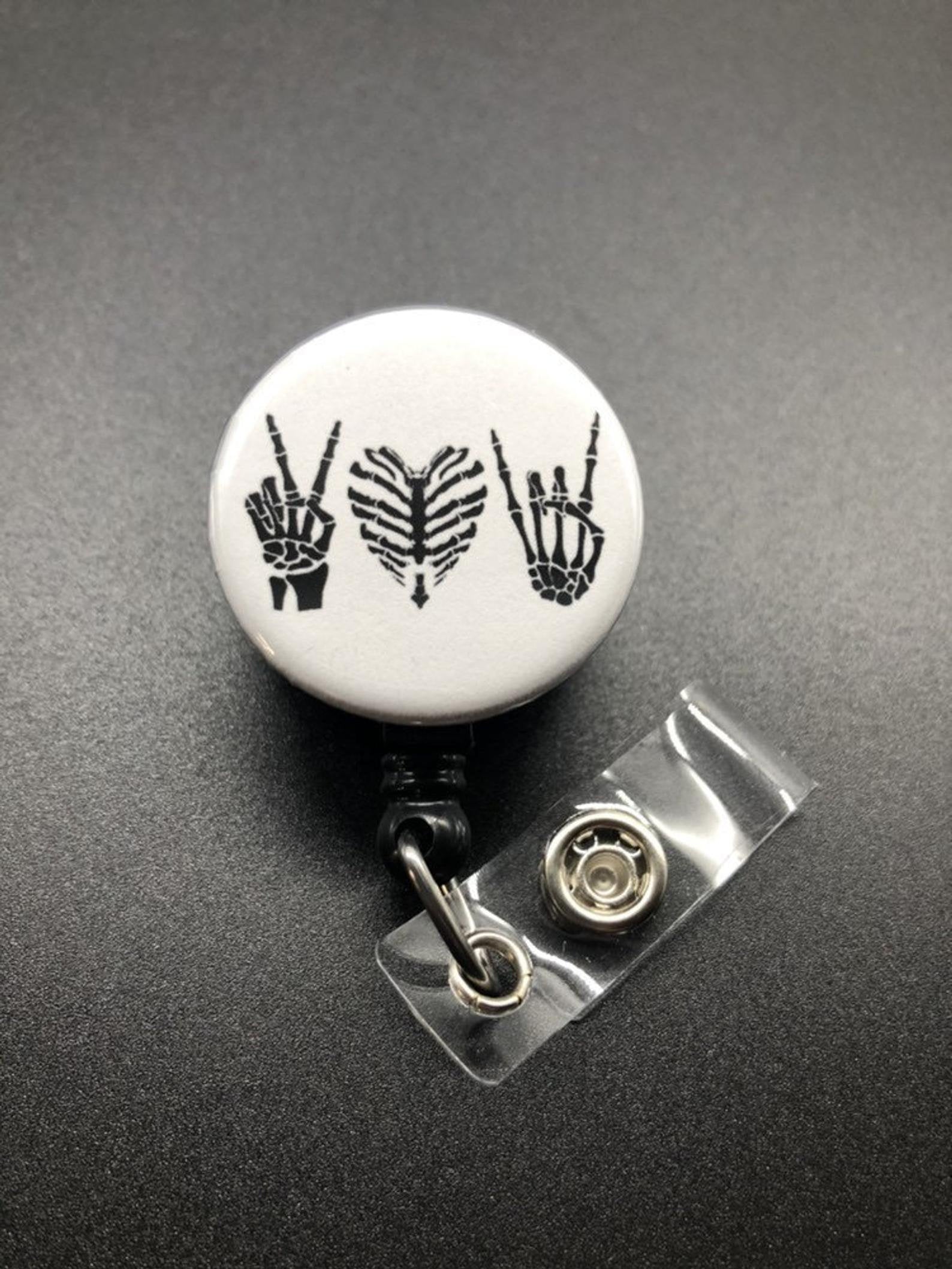 Radiology Technologist Gift Bundle, Radhesive Strips, Bone Shaped Pen, Peace Love Rock On Retractable Badge Reel