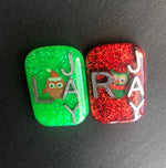 Christmas Owl Xray Markers, With 2 or 3 Initials, Small Rectangle, Glitter